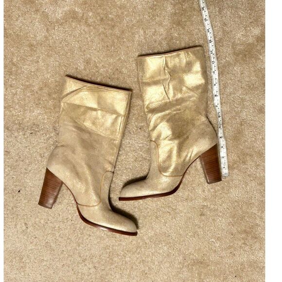 KENNETH COLE New York Smooth Grove Shimmery Gold Leather Mid Ankle Boots 9.5 - Picture 3 of 11